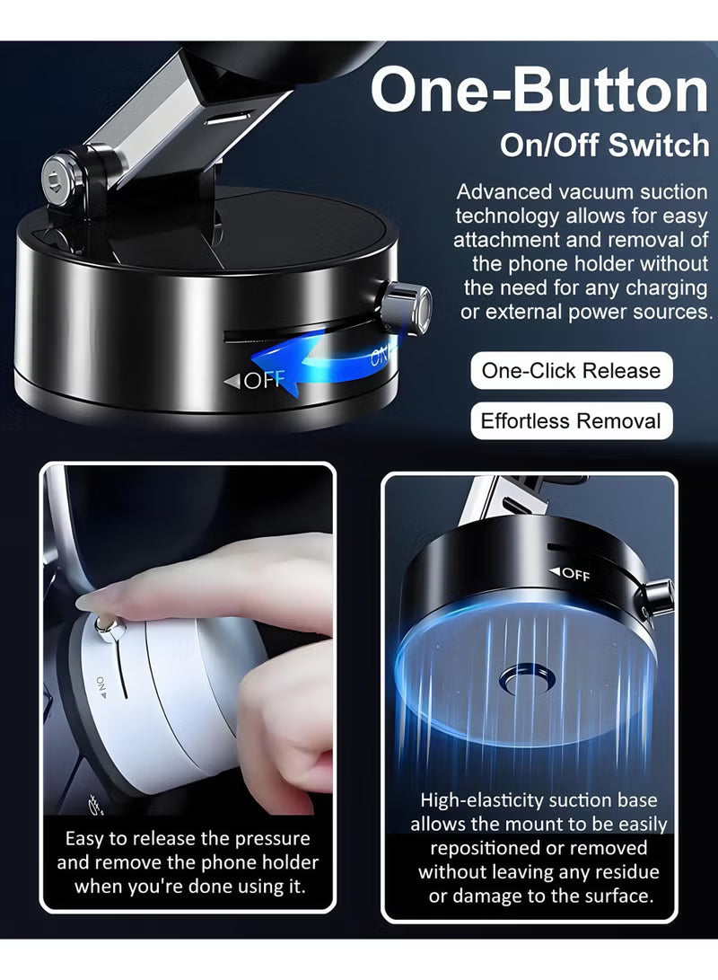 Magnetic Phone Holder for Car (360° Rotatable, Vacuum Suction Cup, Foldable Design)