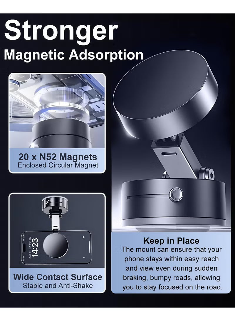 Magnetic Phone Holder for Car (360° Rotatable, Vacuum Suction Cup, Foldable Design)