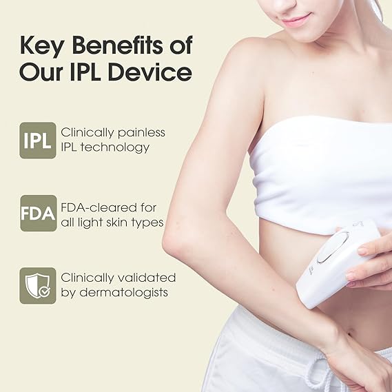 IPL Laser Hair Removal Device for Women – Permanent Painless Hair Reduction for Face, Legs, Bikini & Body – At-Home Beauty Tool