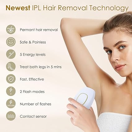 IPL Laser Hair Removal Device for Women – Permanent Painless Hair Reduction for Face, Legs, Bikini & Body – At-Home Beauty Tool